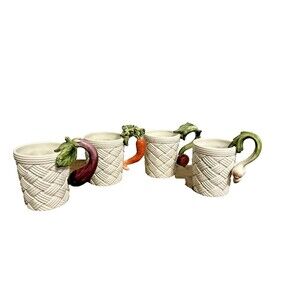 Set of 4 Fitz & Floyd Vegetable Garden Basket Mugs Different Veggies Mint in Box